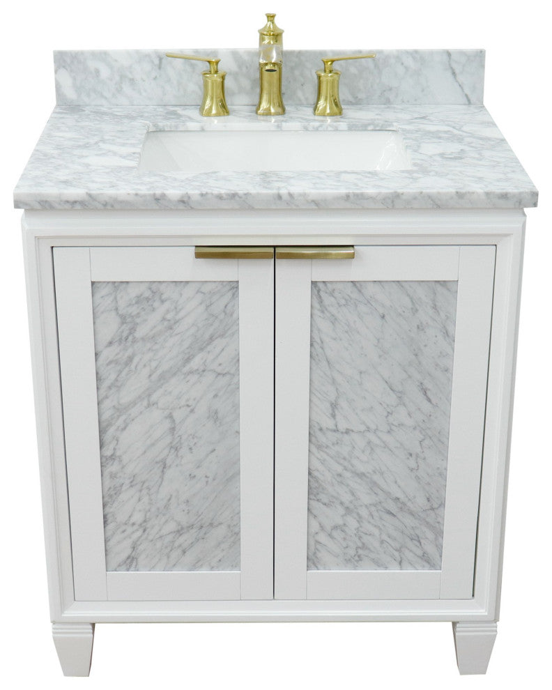 31" Single Sink Vanity, White Finish With White Carrara Marble