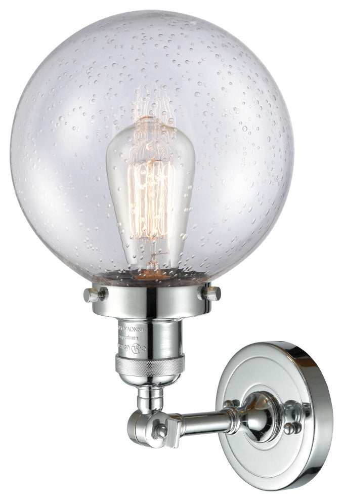 1-Light Beacon 8" Sconce, Polished Chrome, Glass: Seedy