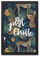 Just Chill Tropical Cheetah Navy 13.73x19.73 Black Framed Canvas