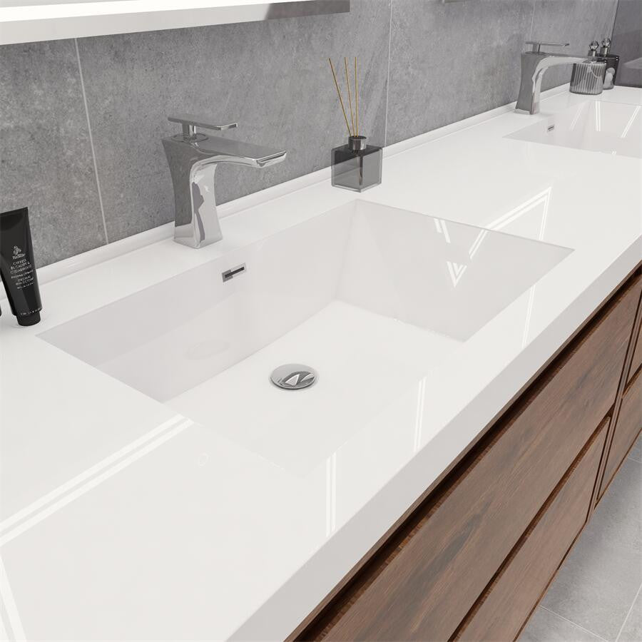 MOM 84 Wall Mounted Vanity With 4 Drawers and Acrylic Double Sink, Rose Wood