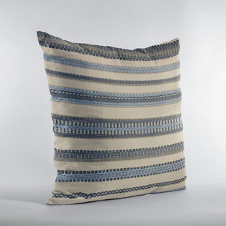 Plutus Blue Beige Lanes Stripe Luxury Throw Pillow, 24"x24"