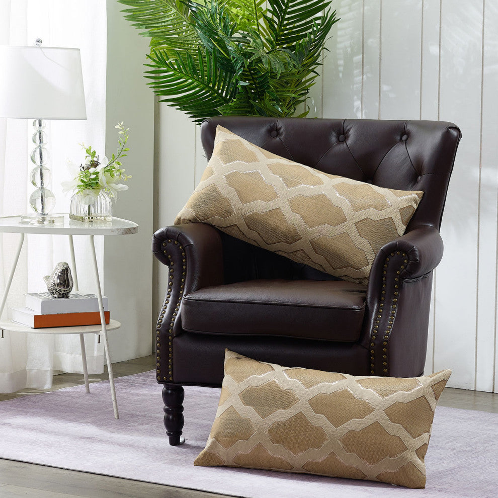 Safi Jacquard Lumbar 2 Pieces Pillow Shell Set, Taupe, 14"x26"