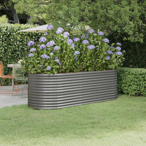 vidaXL Raised Garden Bed Outdoor Raised Flower Bed Galvanized Steel Planter Gray