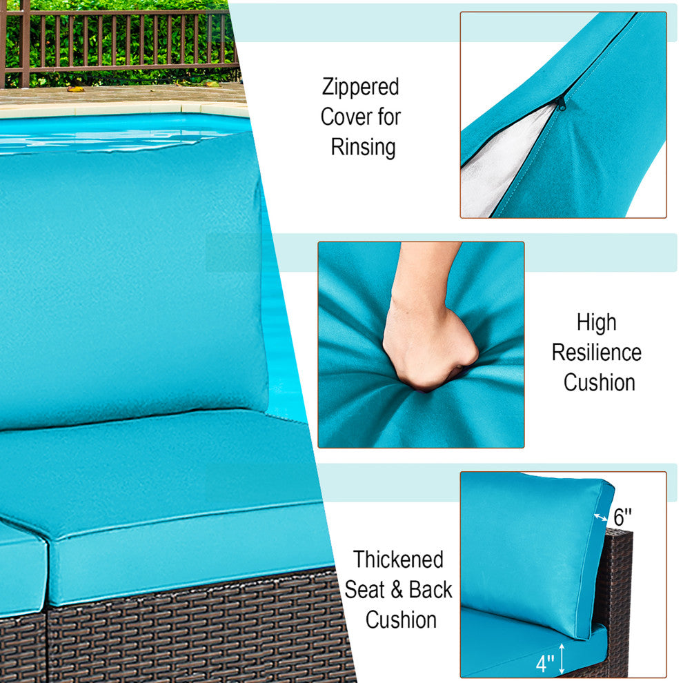 2PCS Patio Rattan Armless Sofa Sectional Conversation Furniture Set W/ Cushion