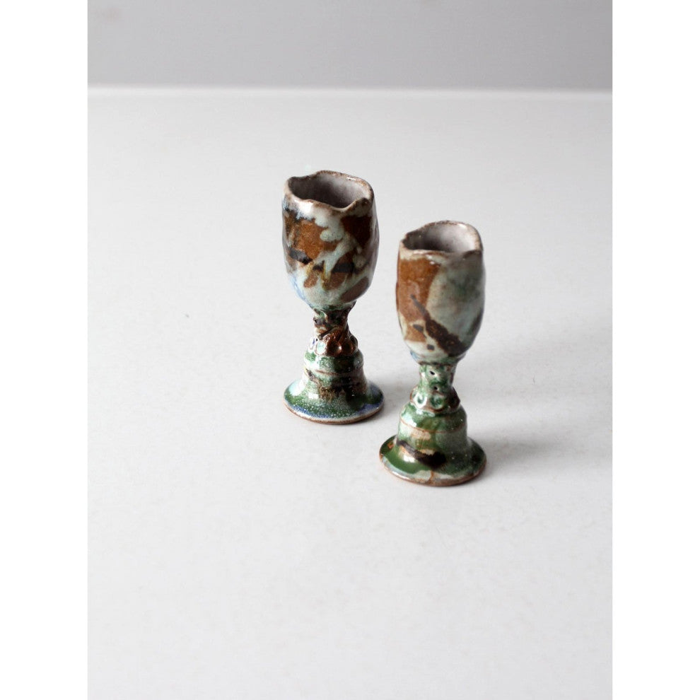 Consigned, Vintage Signed Studio Pottery Candleholders Pair
