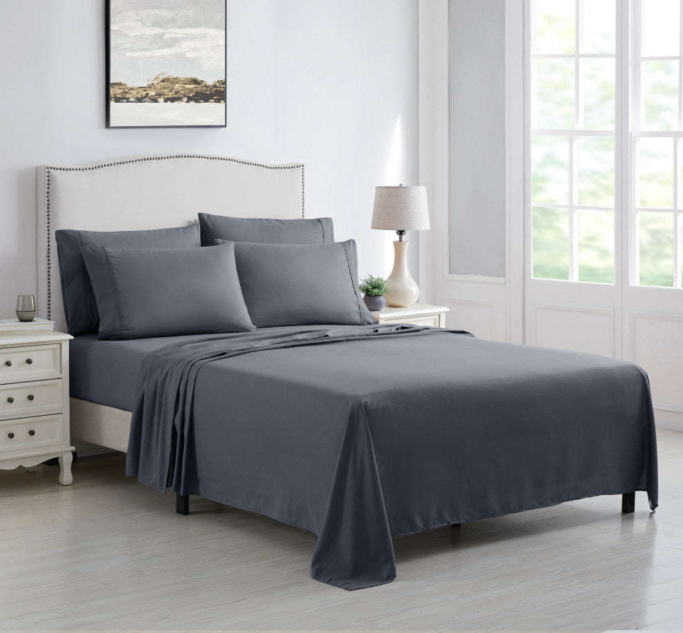 Kathy Ireland 6 Piece Brushed Microfiber Sheet Set, Dark Gray, King