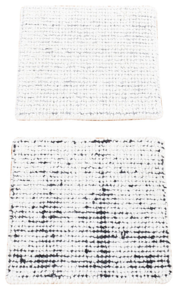 Ivory Hand Knotted 100% Wool One Lot Pair of Modern Table Top Rugs, 1'1"x1'1"