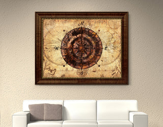 Compass Vintage Nautical Map Print on Canvas with Picture Frame, 18" x 23"