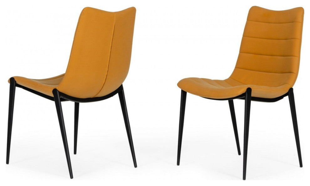 Set of Two Tan Faux Leather Industrial Dining Chairs