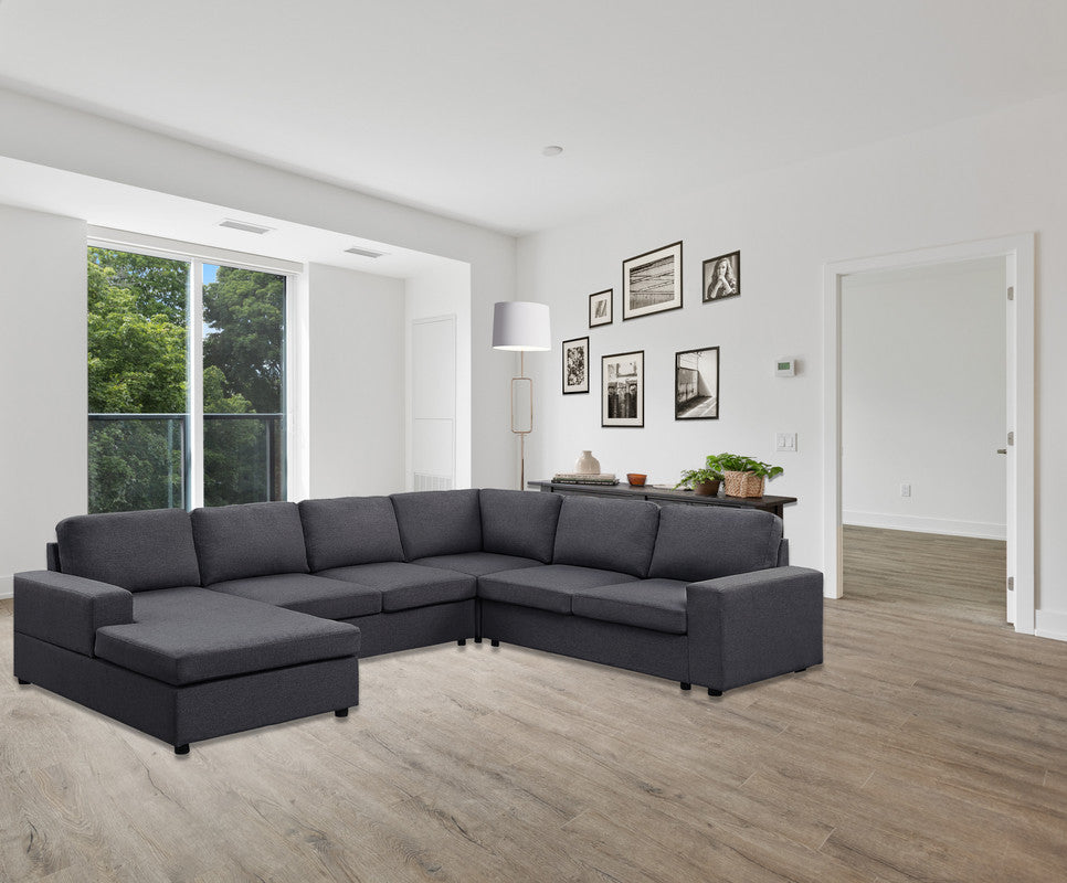 Lilola Home Dakota Sectional Sofa with Reversible Chaise in Dark Gray Linen