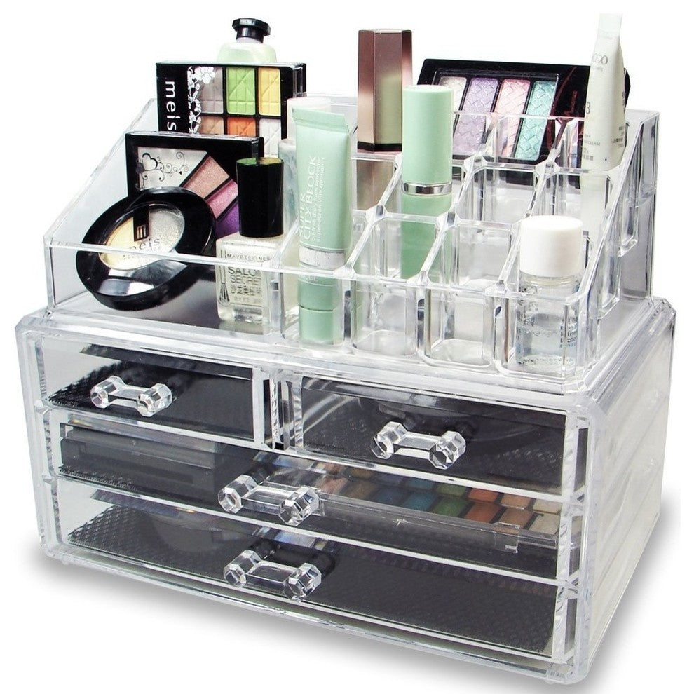 OnDisplay Cosmetic Makeup and Jewelry Storage Case Display - 4 Drawer Tiered De