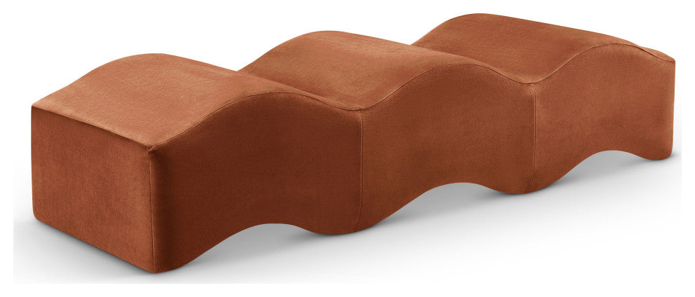 Wave Upholstered Bench, Cognac, Velvet