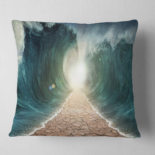 Pathway through the Parted Seas Seashore Throw Pillow, 16"x16"