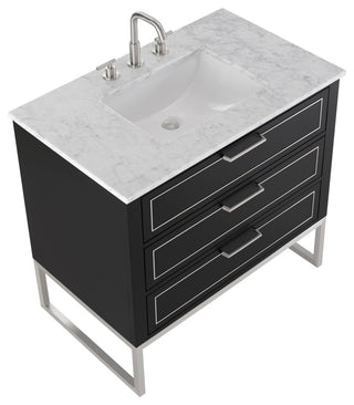 Markham Bathroom Vanity, Midnight Black/Brushed Nickel, 36", White Quartz Top