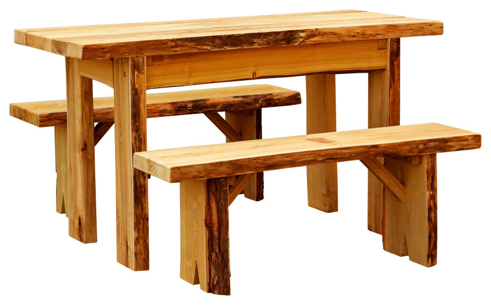 Live Edge Locust Autumnwood Table with 2 Wildwood Benches, Cedar Stain, 5 Foot