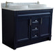 48" Double Sink Vanity, Blue Finish With White Carrara Marble And Round Sink