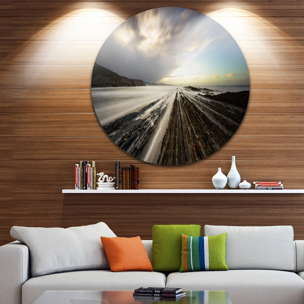 Surreal Atlantic Ocean Coast, Seashore Photo Round Metal Wall Art, 23"