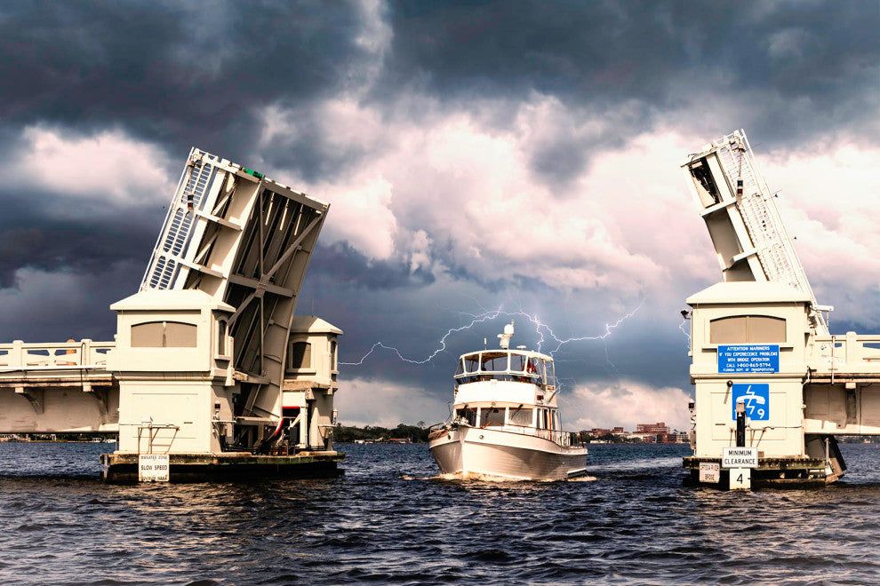 Beach Art Wall: Stormy Drawbridge Boat Landscape Photo Unframed, 16" X 20"