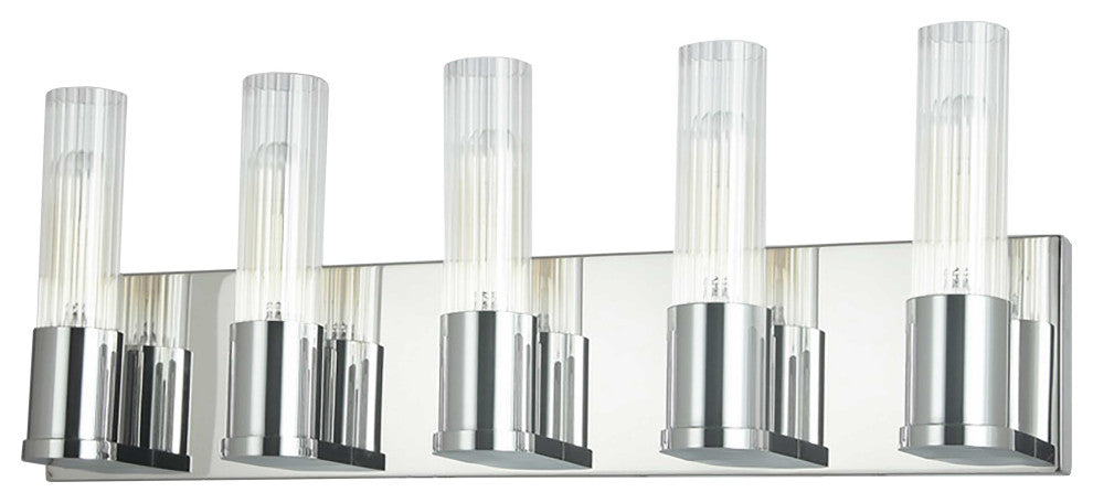 Tube Contemporary 5 Light Polished Chrome Clear Metal Vanity