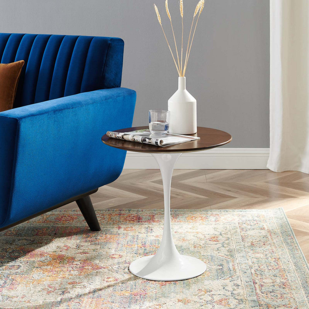 Sofa Side Table, Round, White Walnut, Metal, Modern, Lounge Hotel Hospitality