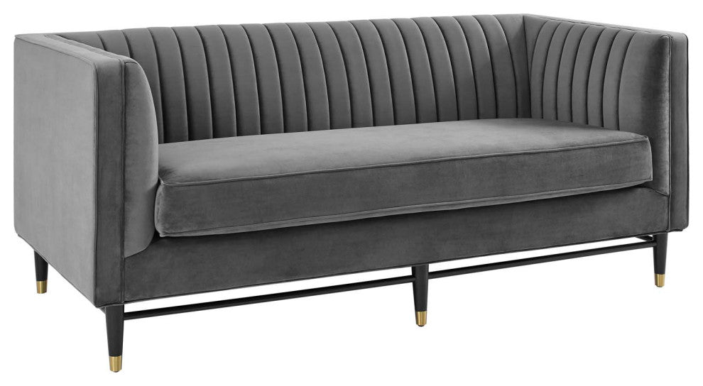 Devote Channel Tufted Performance Velvet Loveseat, Gray