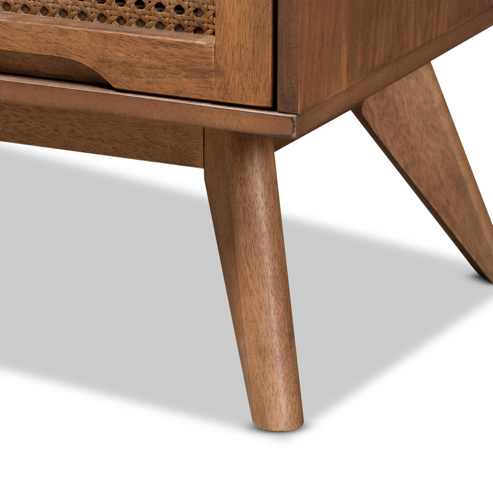 Barrett Mid-Century Brown Finished Wood and Synthetic Rattan 4-Drawer Chest