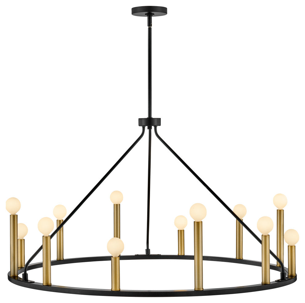 Lark Lazlo 38" Large Single Tier Chandelier, Black + Lacquered Brass