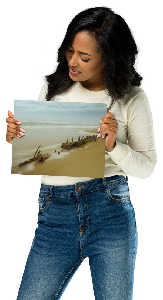 Misty Shipwreck on the Beach Landscape Photo Unframed Wall Art Print, 8" X 10"