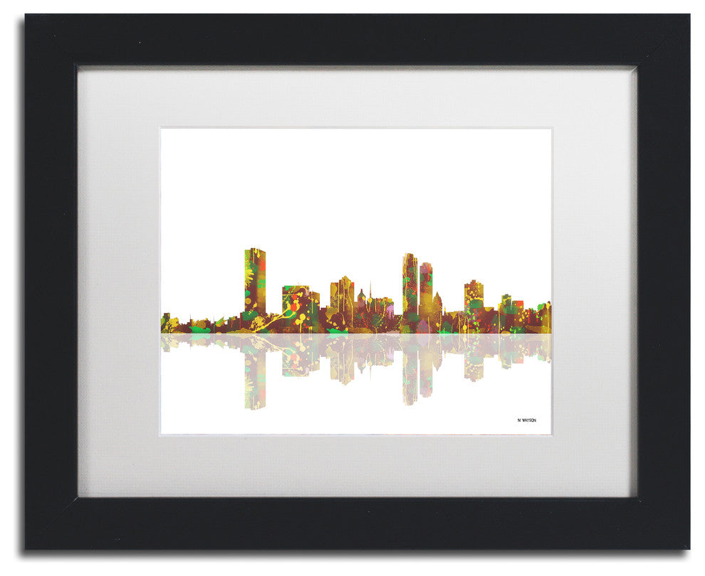 'Milwaukee, Wisconsin Skyline' Matted Framed Canvas Art by Marlene Watson
