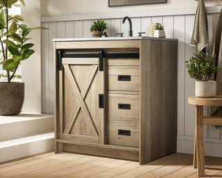 Home Living 30" Single Bathroom Vanity, Natural Oak