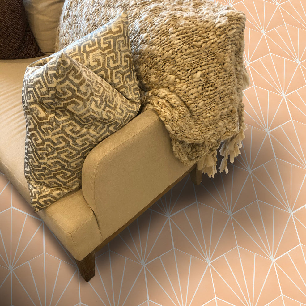 8"x9" Menara Handmade Cement Tiles, Set of 12, Peach, White