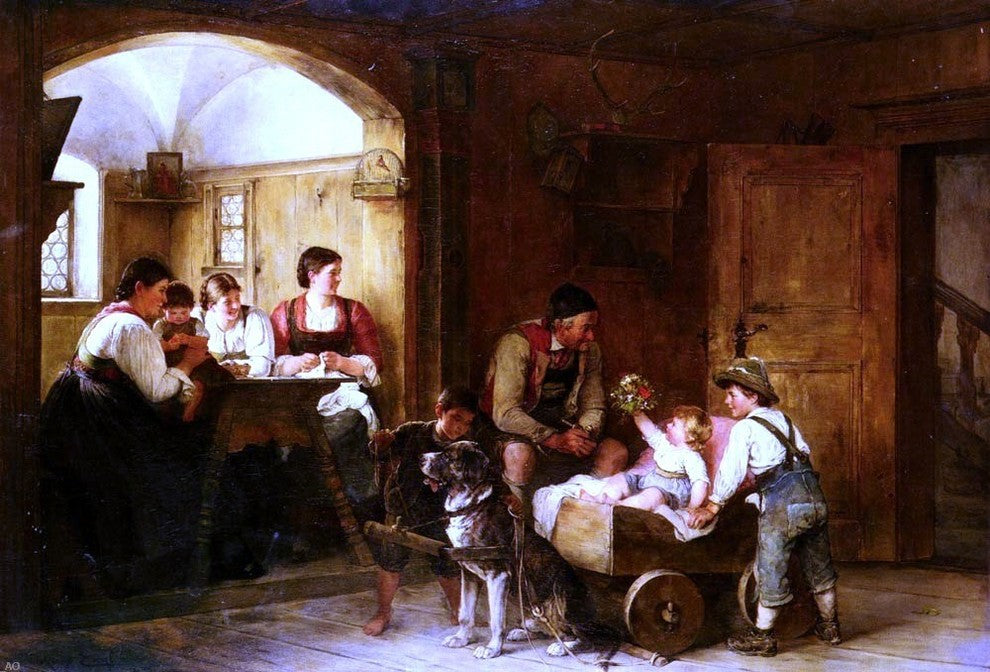 Hugo Engl Familienszene, 18"x27" Gallery Wrapped Canvas Print