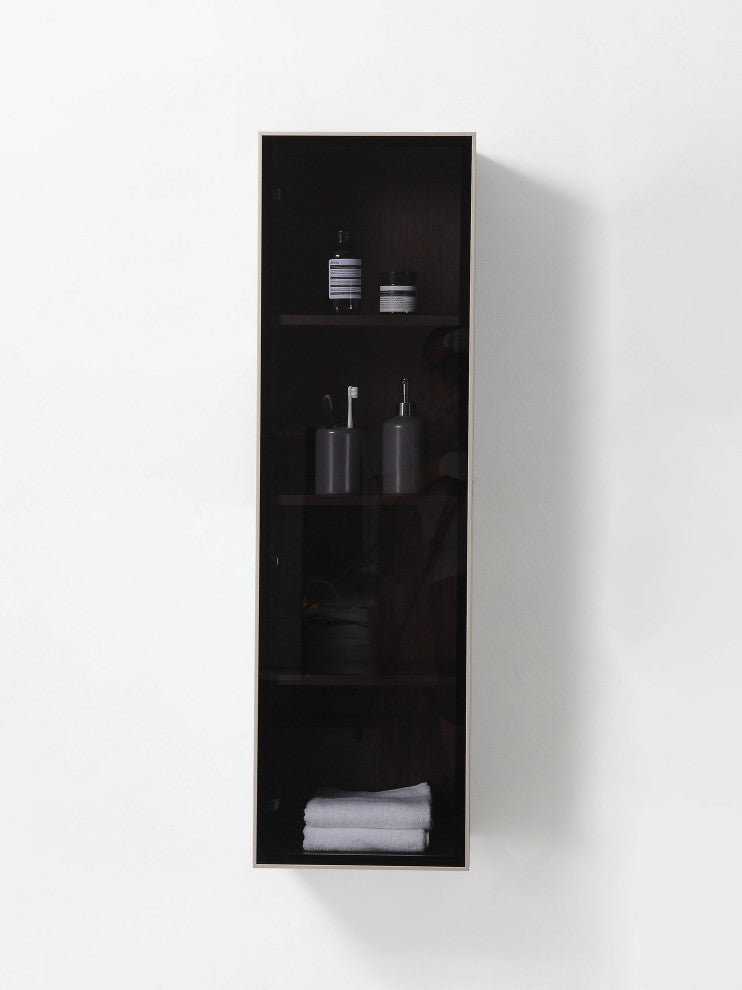 LUCE 13" Wall Mount Modern Bathroom Side Cabinet, Dark Walnut/Dark Gold