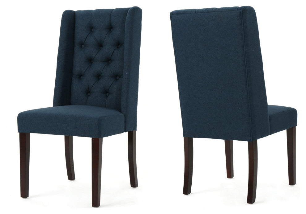 GDF Studio Billings Tufted High Back Dining Chairs, Set of 2, Navy Blue, Fabric