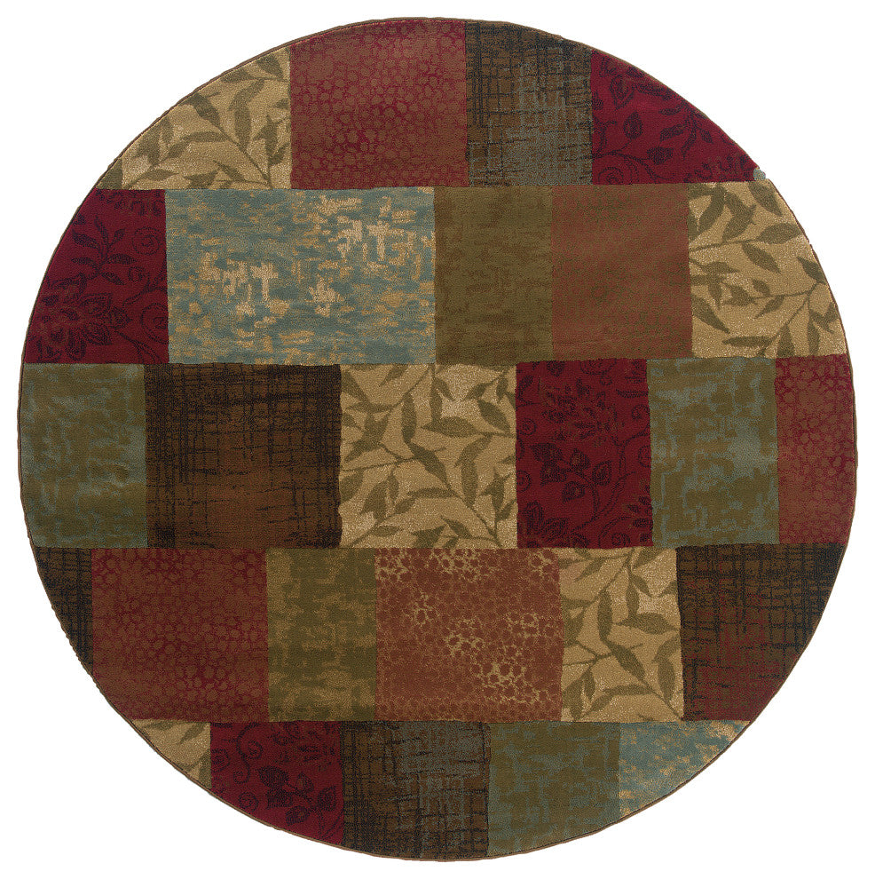 Oriental Weavers Hudson Collection Green/Red Geometric Indoor Area Rug 7'8" RND