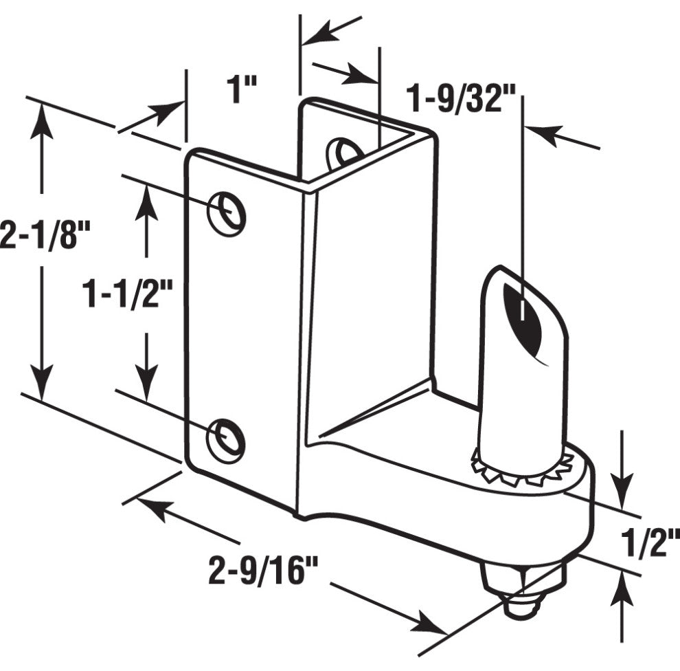 Post Mounted Gravity Pivot Hinge, 1", Zamak, Chrome, 1/2in Pintle, Bottom