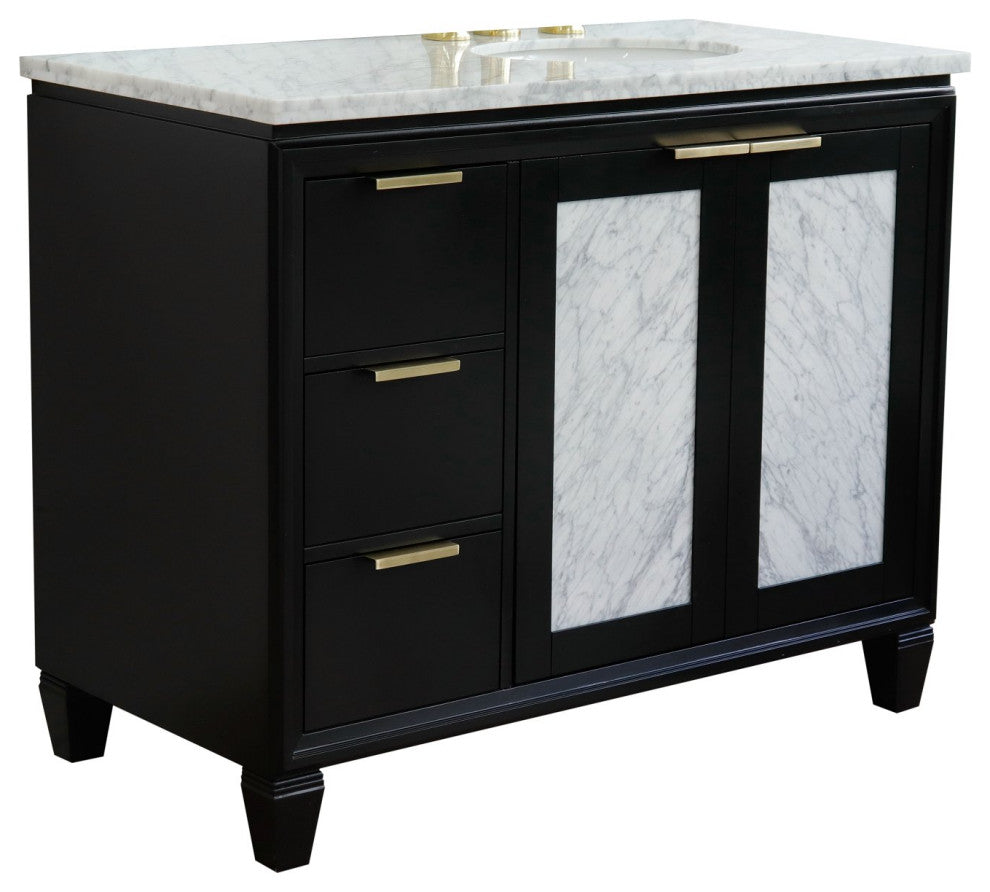 43" Single Vanity, Black Finish With White Carrara