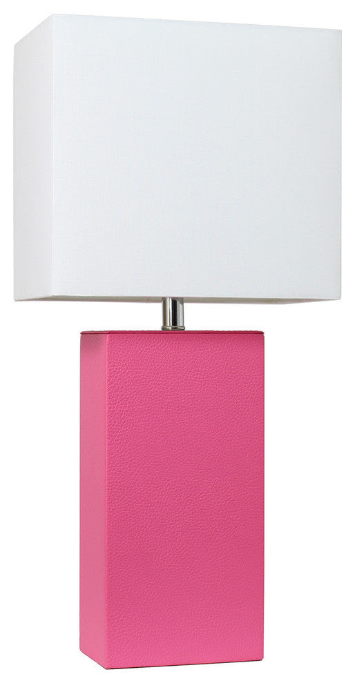 Elegant Designs Modern Leather Table Lamp With White Fabric Shade, Hot Pink