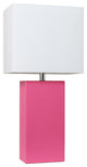 Elegant Designs Modern Leather Table Lamp With White Fabric Shade, Hot Pink