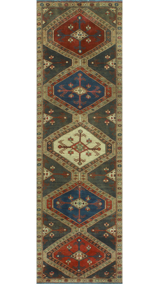 Semi-Antique Matthew Charcoal/Light Brown Runner, 2'11x9'11