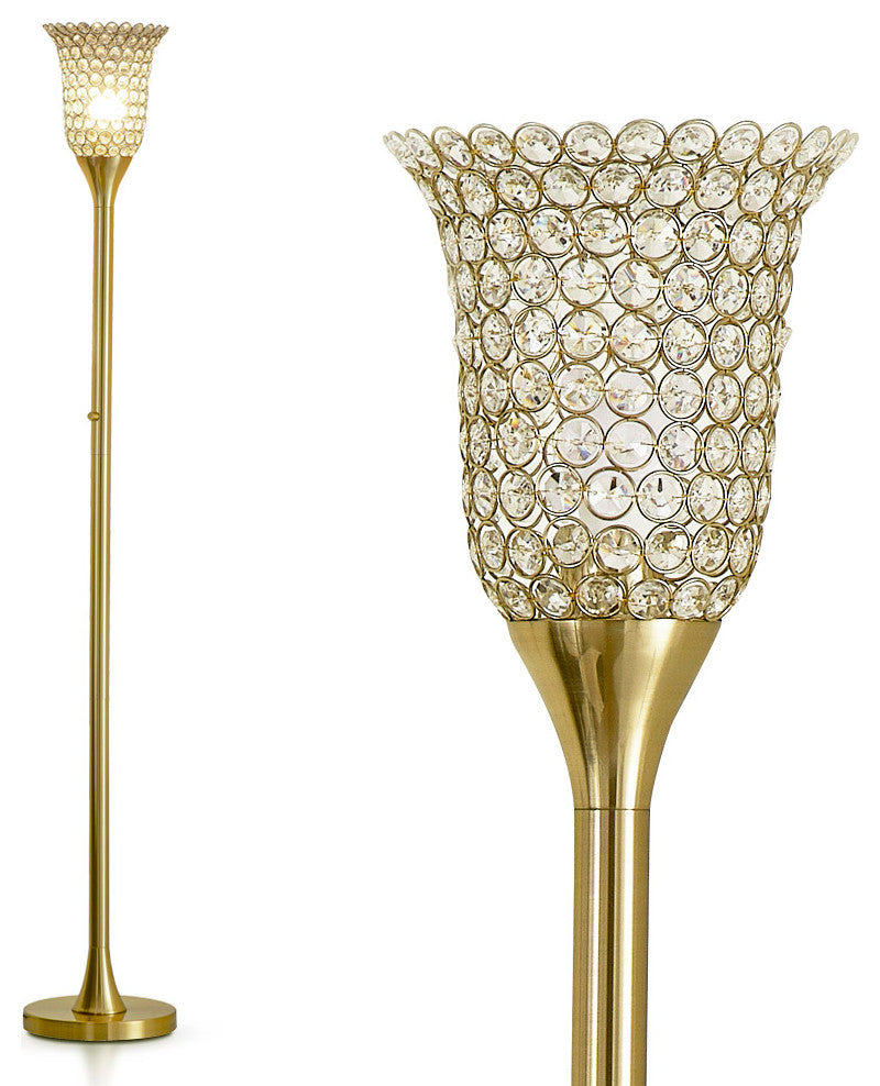 Belle 72"H Crystals Shade Torchiere Floor Lamp, LED Dimmable, bulb included, Ant