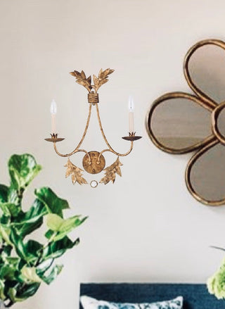2-Light Distressed Gold With Crystal 22" Sweet Olive Wall Sconce