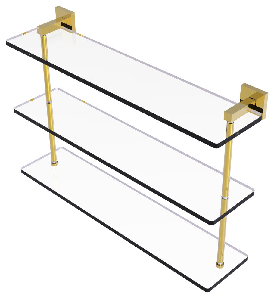 Montero 22" Triple Tiered Glass Shelf, Polished Brass