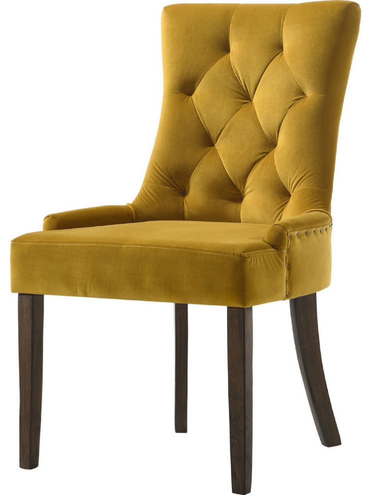Benzara BM280322 Esme 24" Solid Wood Dining Chair Velvet Tufted Set of 2, Yellow