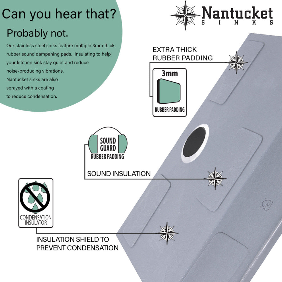 Nantucket ZR3219-16 32" Zero Radius Stainless Single Bowl Undermount Sink