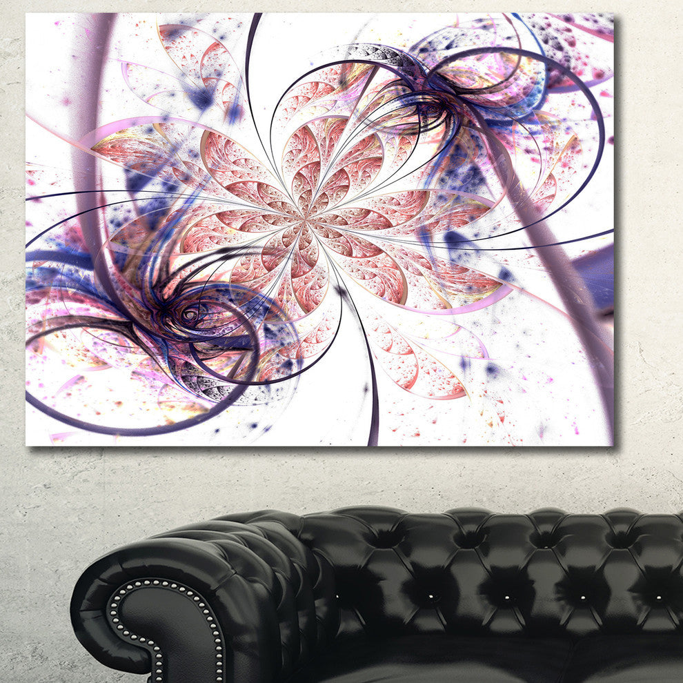 Blue Pink Fractal Flower Pattern, Abstract Wall Art Canvas, 40x30