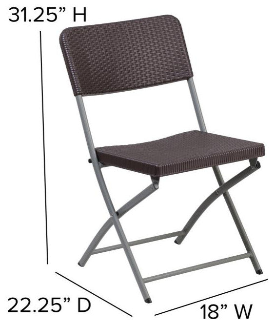 2 Pack HERCULES Series Brown Rattan Plastic Folding Chair with Gray Frame
