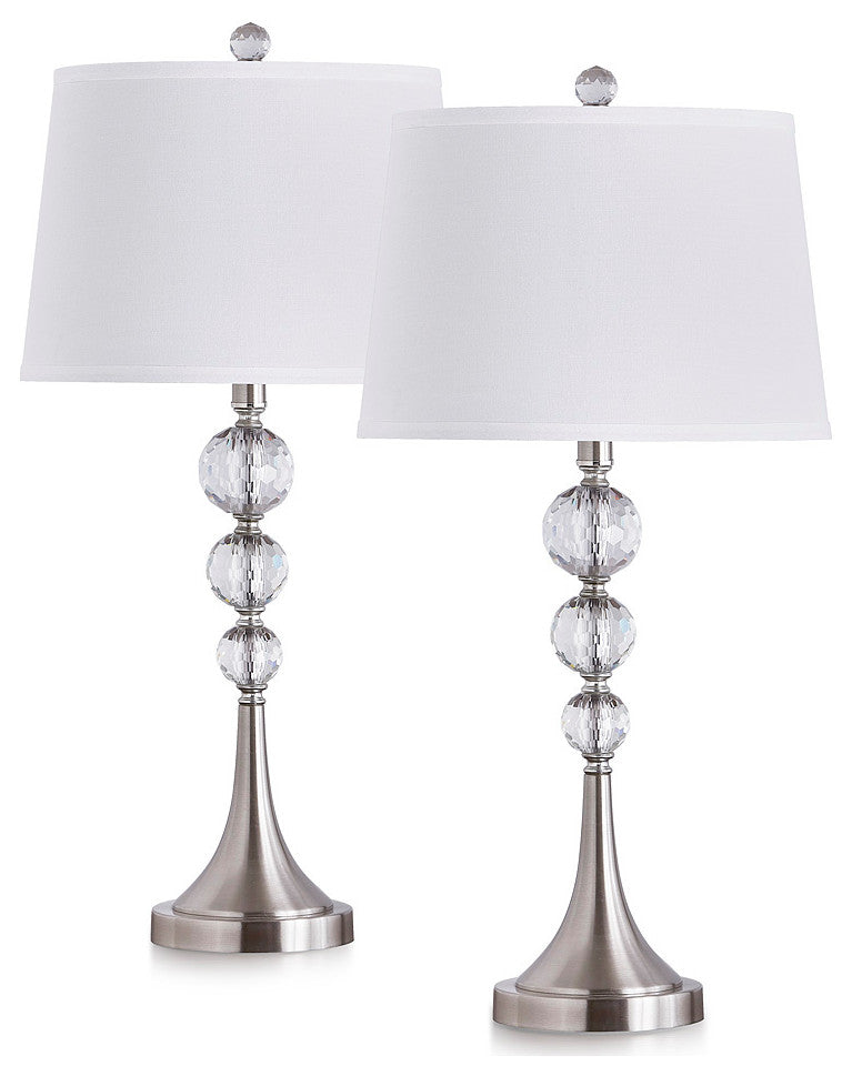 Madison 2 Piece Crystal Ball Lamp Set, Brushed Nickel