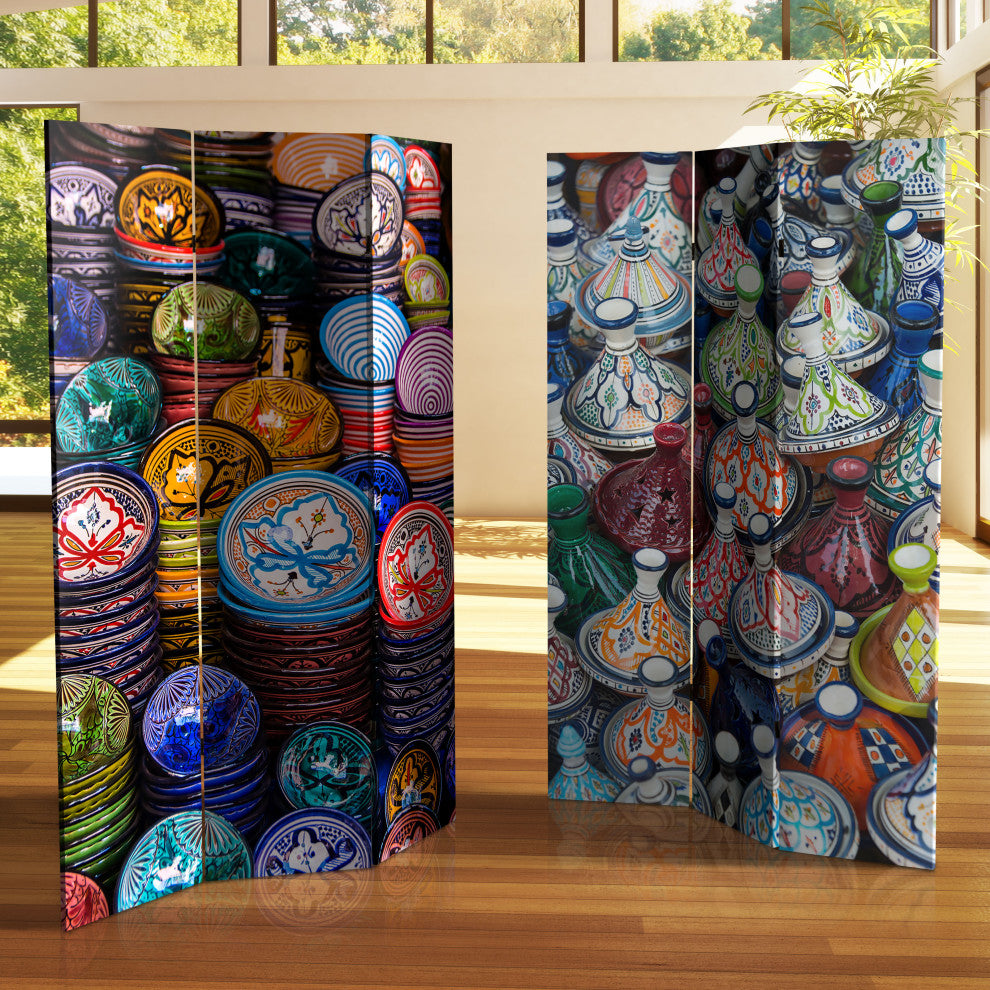 6' Tall Double Sided Ceramic Bazaar Canvas Room Divider