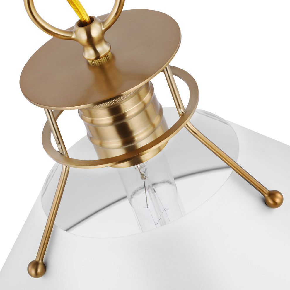 Outpost 1-Light Medium Pendant, Matte White With Burnished Brass